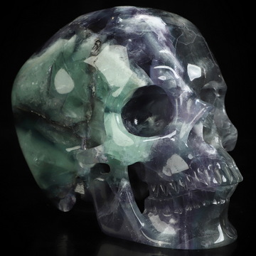 5.0" Fluorite Hand Carved Crystal Skull, Super Realistic, Crystal Healing