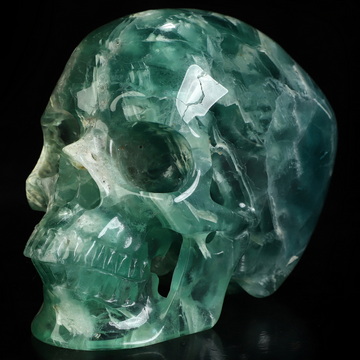 4.9" Fluorite Hand Carved Crystal Skull, Super Realistic, Crystal Healing