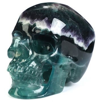 5.0" Fluorite Hand Carved Crystal Skull, Super Realistic, Crystal Healing