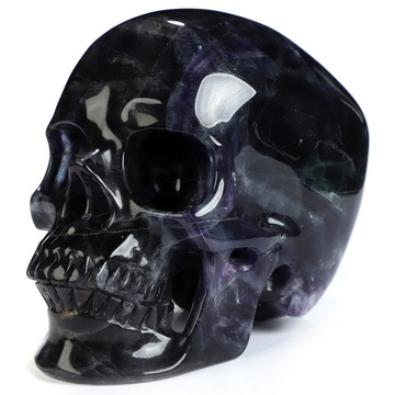 5.0" Fluorite Hand Carved Crystal Skull, Super Realistic, Crystal Healing