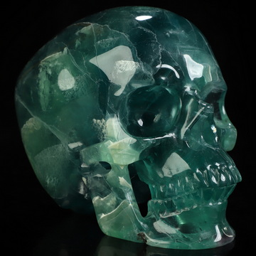 4.9" Fluorite Hand Carved Crystal Skull, Super Realistic, Crystal Healing