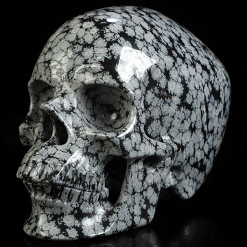 5.0" Snowflake Obsidian Hand Carved Crystal Skull, Super Realistic, Crystal Healing