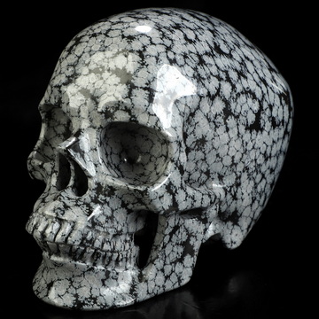 5.0" Snowflake Obsidian Hand Carved Crystal Skull, Super Realistic, Crystal Healing