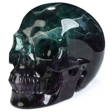 5.1" Fluorite Hand Carved Crystal Skull, Realistic, Crystal Healing