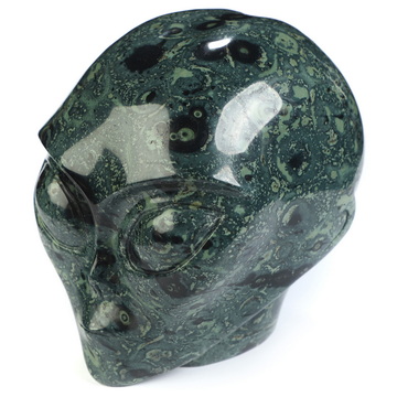 3.9" Kambaba Jasper Star Being Female Alien Crystal Skull Companion, Hand Carved Gemstone Fine Art Sculpture, Reiki Healing Stone Statue