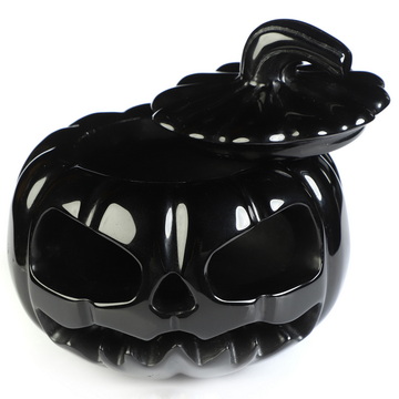4.0" Black Obsidian Hand Carved Hollow Pumpkin Crystal Skull Sculpture, Crystal Healing
