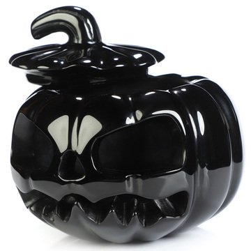3.9" Black Obsidian Hand Carved Hollow Pumpkin Crystal Skull Sculpture, Crystal Healing