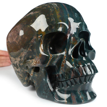 Lifesized 7.4" Bloodstone Hand Carved Crystal Skull, Super Realistic, Crystal Healing