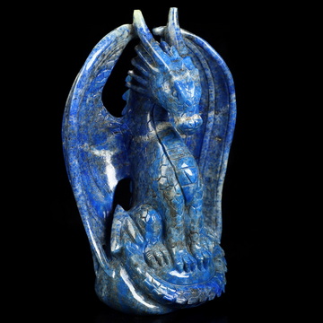 Gemstone 5.2" Lapis Lazuli Hand Carved Crystal Dragon Fine Art Sculpture, Crystal Healing