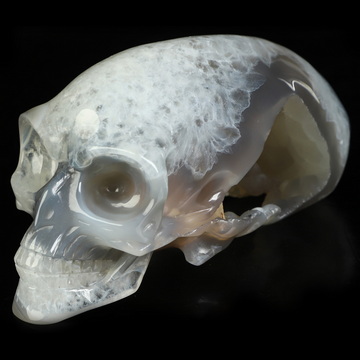 5.0" Premium Brazilian Agate Hand Carved Crystal Elongated Mayan Alien Skull Sculpture, Crystal Healing