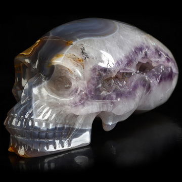 6.3" Premium Brazilian Agate Geode Hand Carved Crystal Elongated Mayan Alien Skull Sculpture, Crystal Healing