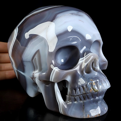 Lifesized 5.9" Mozambique Agate Hand Carved Crystal Skull, Super Realistic, Crystal Healing