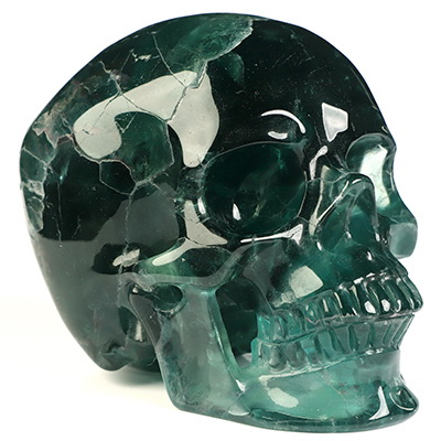 5.0" Fluorite Hand Carved Crystal Skull, Super Realistic, Crystal Healing