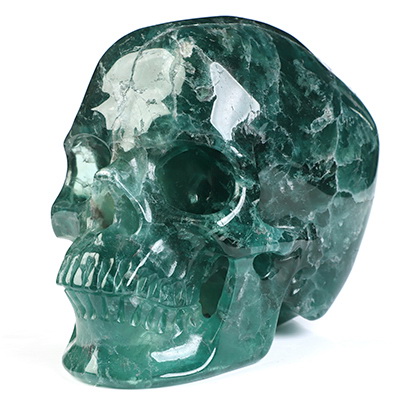 5.0" Fluorite Hand Carved Crystal Skull, Super Realistic, Crystal Healing