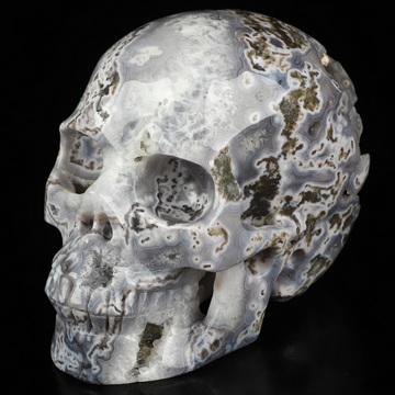 5.0" Green Moss Agate Hand Carved Crystal Skull, Realistic, Crystal Healing