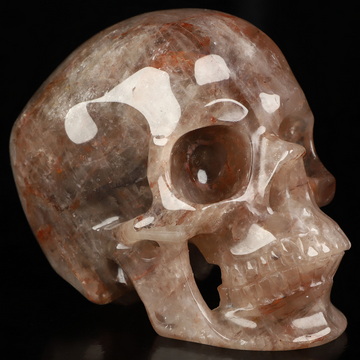 4.9" Fire Quartz Hand Carved Crystal Skull, Super Realistic, Crystal Healing