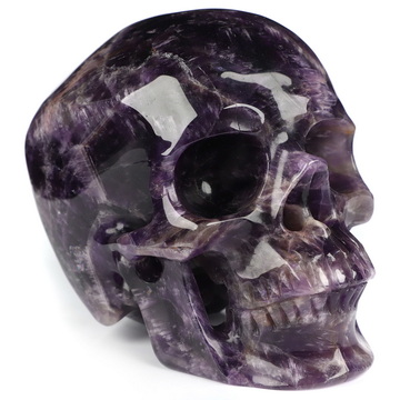 Gemstone 5.0" Amethyst Hand Carved Crystal Skull, Super Realistic, Crystal Healing