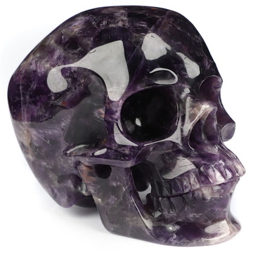 Gemstone 5.0" Amethyst Hand Carved Crystal Skull, Super Realistic, Crystal Healing