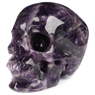 Gemstone 4.7" Amethyst Hand Carved Crystal Skull, Super Realistic, Crystal Healing