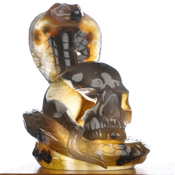 6.3" Premium Brazilian Agate Hand Carved Crystal Skull and Snake Sculpture, Crystal Healing