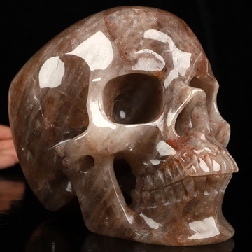 Lifesized 6.8" Fire Quartz Hand Carved Crystal Skull, Super Realistic, Crystal Healing