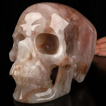 Lifesized 6.8" Fire Quartz Hand Carved Crystal Skull, Super Realistic, Crystal Healing