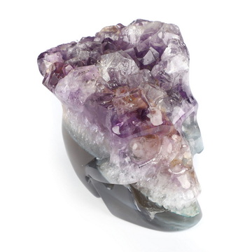 2.4" Agate Amethyst Druse Hand Carved Crystal Skull, Realistic, Crystal Healing