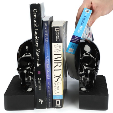 6.5" Black Obsidian Hand Carved Crystal Skull Bookstand, Crystal Healing