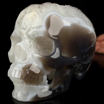 Lifesized 6.3" Agate Geode Hand Carved Crystal Skull, Super Realistic, Crystal Healing