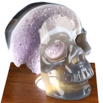 Lifesized 6.3" Agate Amethyst Geode Hand Carved Crystal Skull, Super Realistic, Crystal Healing