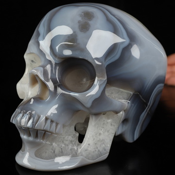 Lifesized 5.9" Agate Geode Hand Carved Crystal Skull, Super Realistic, Crystal Healing