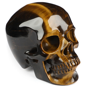 5.0" Gold Tiger's Eye Hand Carved Crystal Skull, Super Realistic, Crystal Healing