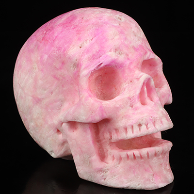 5.0" Pink Aragonite Hand Carved Singing Crystal Skull Sculpture, Crystal Healing