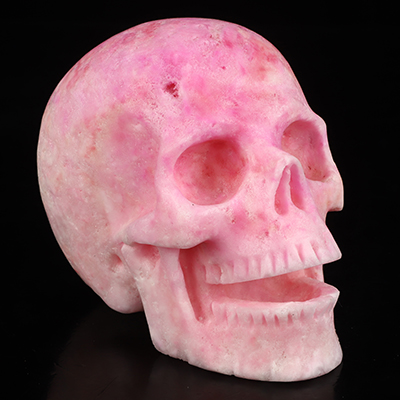 5.0" Pink Aragonite Hand Carved Singing Crystal Skull Sculpture, Crystal Healing