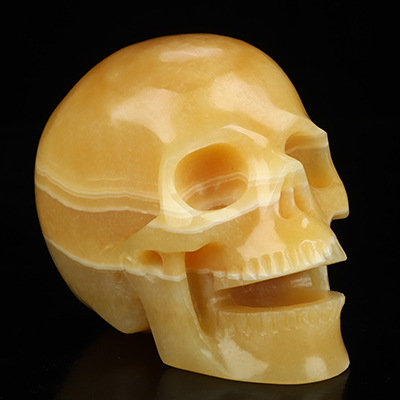 5.1" Beeswax Jade Hand Carved Singing Crystal Skull Sculpture, Crystal Healing