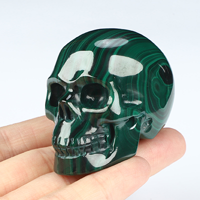 Gemstone 2.0" Malachite Hand Carved Crystal Skull, Realistic, Crystal Healing