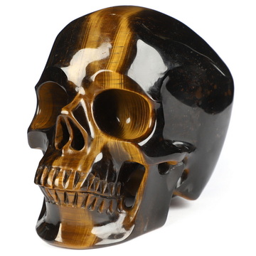 4.7" Gold Tiger's Eye Hand Carved Crystal Skull, Super Realistic, Crystal Healing