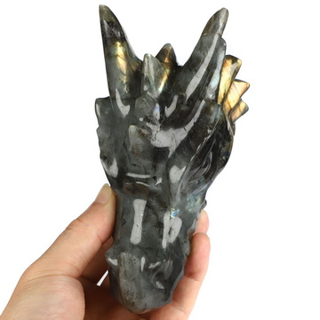 6.0" Labradorite Hand Carved Crystal Dragon Head Skull Sculpture, Crystal Healing