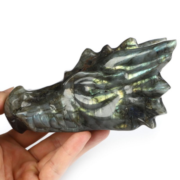 5.8" Labradorite Hand Carved Crystal Dragon Head Skull Sculpture, Crystal Healing