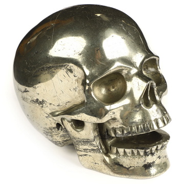 5.2" Pyrite Hand Carved Singing Crystal Skull Sculpture, Crystal Healing