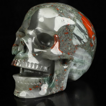 5.2" African Bloodstone Hand Carved Singing Crystal Skull Sculpture, Crystal Healing