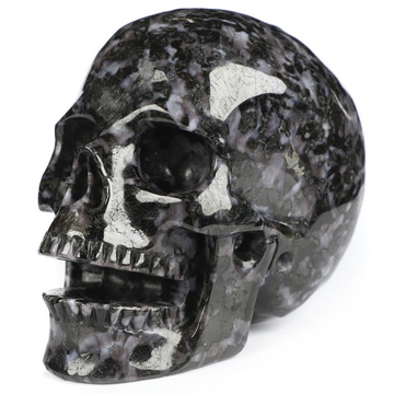 5.0" Gabbro Hand Carved Singing Crystal Skull Sculpture, Crystal Healing
