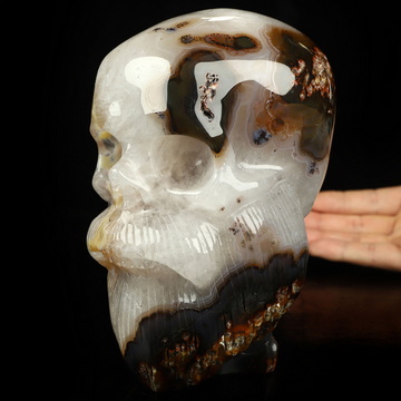 6.0" Premium Brazilian Agate Hand Carved Crystal Skull Fine Art Sculpture, Crystal Healing