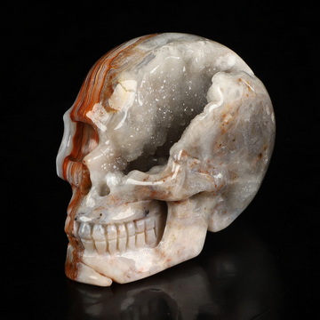 2.0" Red Crazy Lace Agate Geode Hand Carved Crystal Skull, Realistic, Crystal Healing