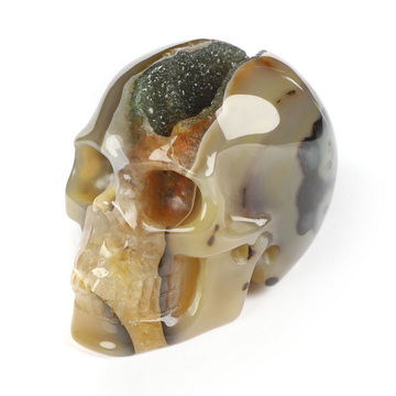 2.0" Agate Geode Hand Carved Crystal Skull, Realistic, Crystal Healing