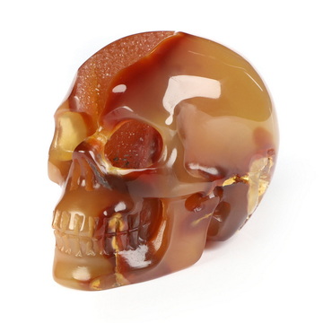 2.0" Carnelian Geode Hand Carved Crystal Skull, Realistic, Crystal Healing