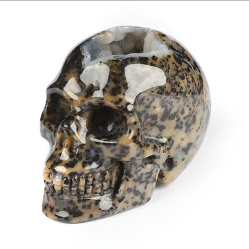 2.0" Agate Geode Hand Carved Crystal Skull, Realistic, Crystal Healing