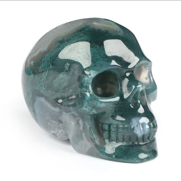2.0" Green Moss Agate Hand Carved Crystal Skull, Realistic, Crystal Healing