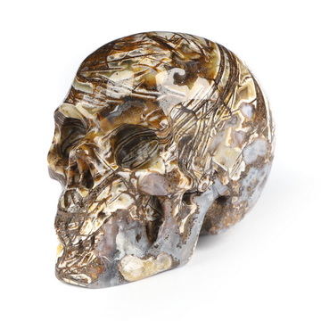 2.0" Bamboo Leaves Agate Hand Carved Crystal Skull, Realistic, Crystal Healing