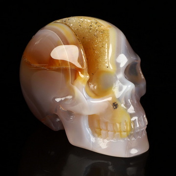 2.0" Agate Geode Hand Carved Crystal Skull, Realistic, Crystal Healing